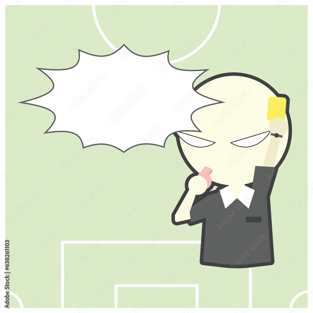 Football or soccer referee hold yellow card cartoon object on green background, vector illustration Football or soccer referee hold yellow card cartoon object on green background, vector illustration