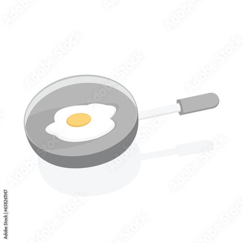Gray frying pan with a single fried egg, presented in a clean, isolated vector illustration style