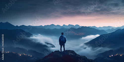 Vertical shot of a man looking out over the Dolomites in Italy