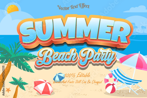 Summer Beach party Vector text effect. Editable Text Effect design summer theme