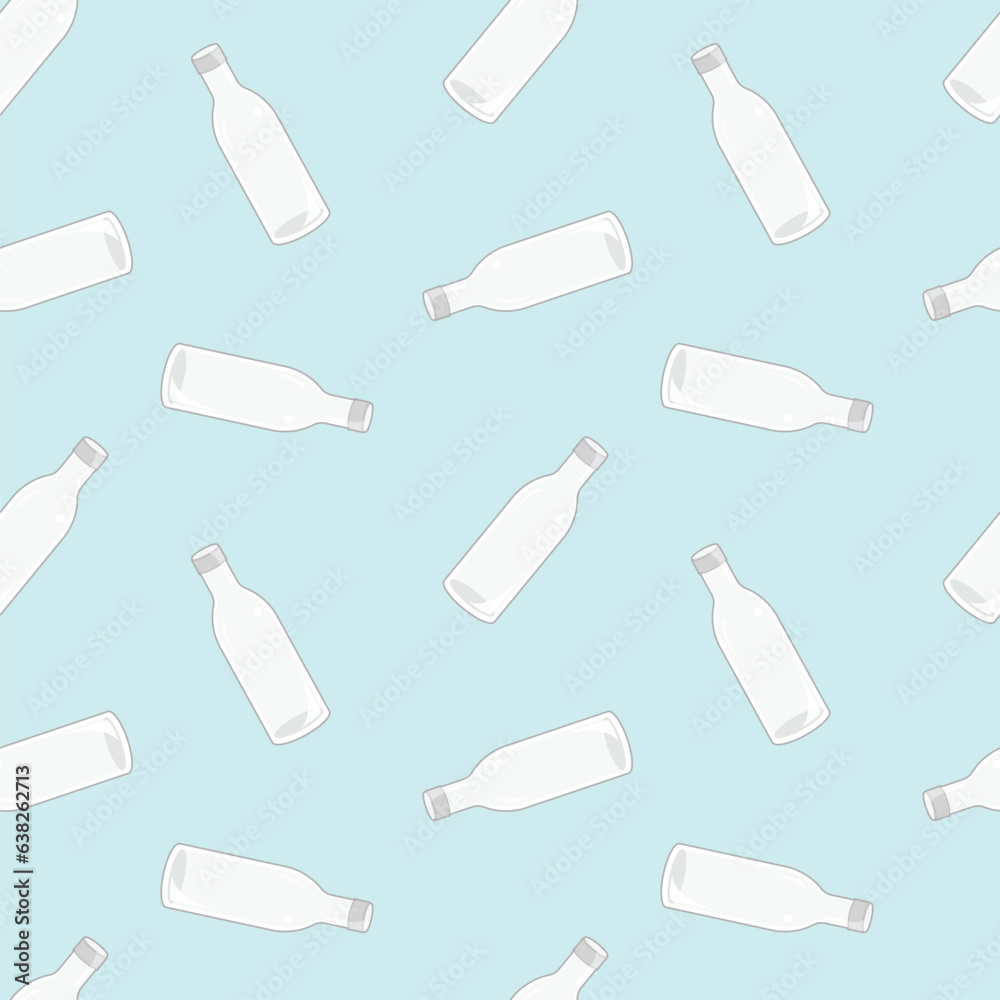 bottle cartoon object seamless pattern on blue background, vector illustrator