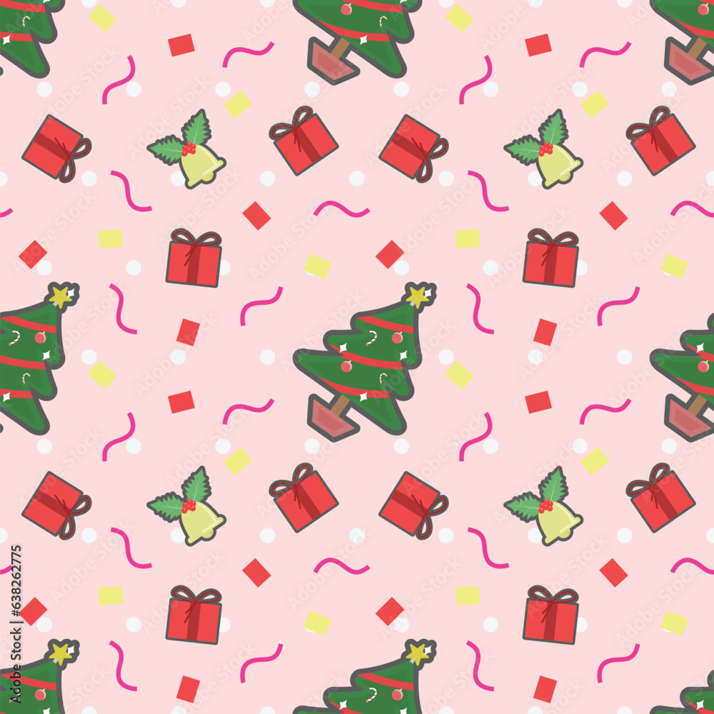 seamless pattern with christmas gifts, tree