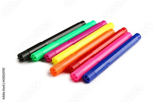 Colorful felt tip pens on white background