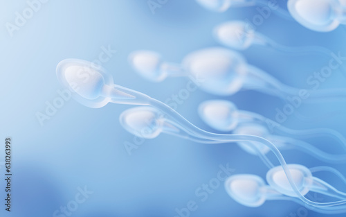 Human sperm cells, 3d rendering. photo