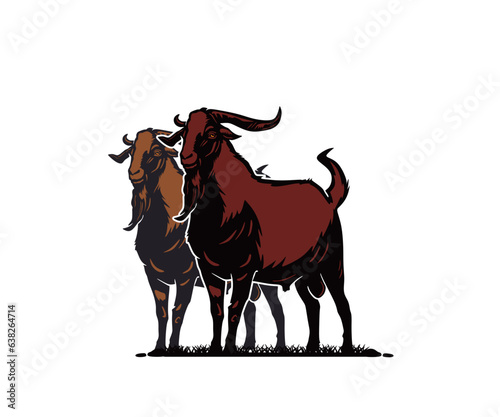 KIKO GOAT, HEALTHY AND STRONG RAM STANDING, silhouette of great goat at farm vector ilustrations.