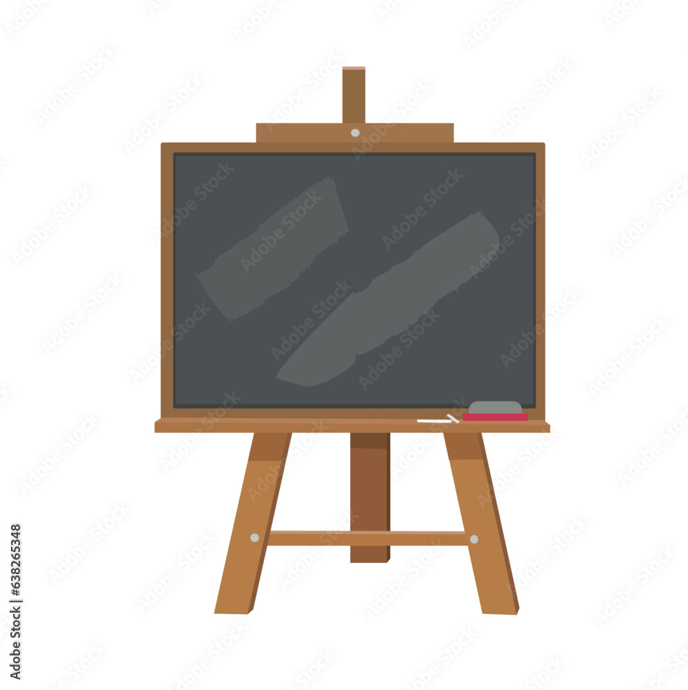 Chalkboard or blackboard with wooden easel stand vector illustration set. Black board used in classroom or restaurant, cafe house. Back to school concept. Chalkboard or blackboard with wooden easel stand vector illustration set. Black board used in classroom or restaurant, cafe house. Back to school concept.