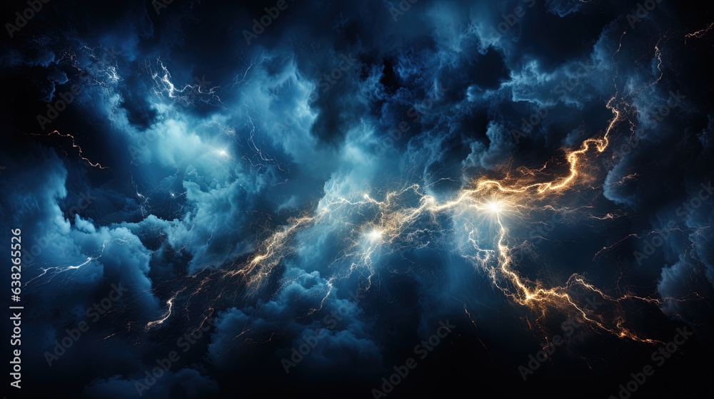 Thunderstorm with Menacing Dark Grey and Stormy Blue Clouds and Flashes of Lightning Illuminated the Sky AI Generative