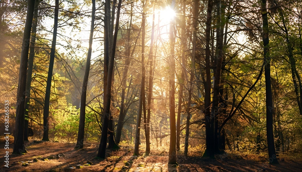 Fototapeta premium sunrise in the forest morning Ai generative