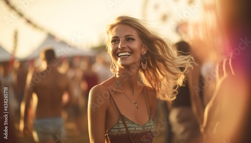 a free spirit happy woman at a music event