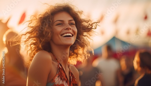 a free spirit happy woman at a music event