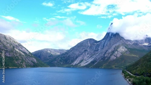 Wallpaper Mural Cloud-capped Mountain Of Stetinden On Stefjord In Nordland, Norway. wide, hyperlapse Torontodigital.ca