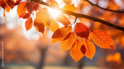 Autumn leaves in the sunlight, in the style of orange and crimson. AI generated.