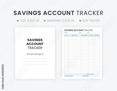 Saving account tracker printable KDP interior template