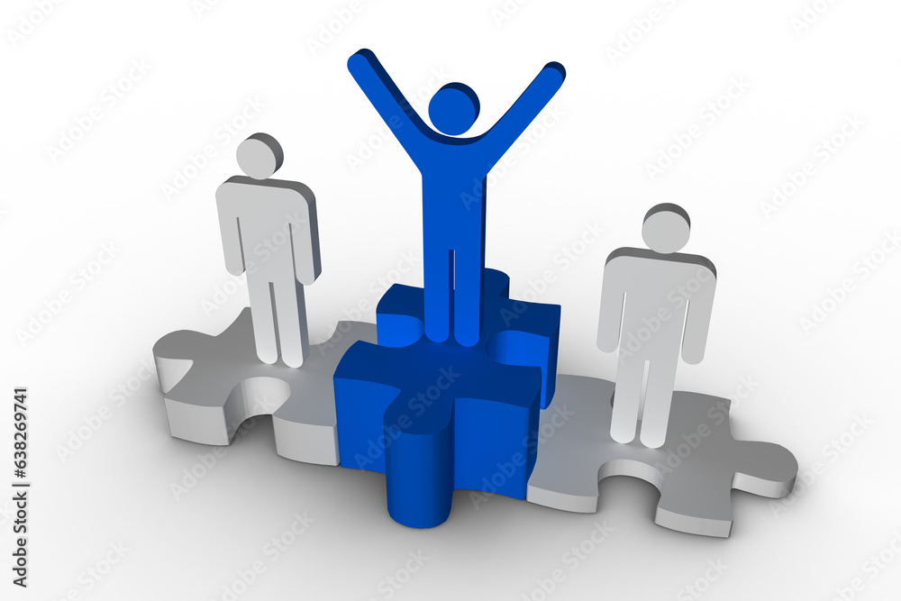 Digital png illustration of blue and white figures on puzzle piece podium on transparent background Digital png illustration of blue and white figures on puzzle piece podium on transparent background