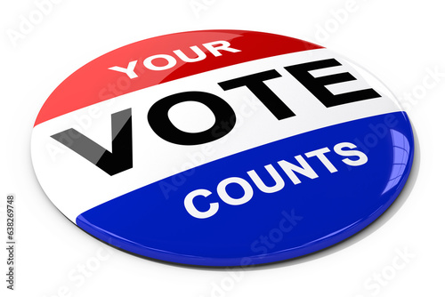 Digital png your vote counts text on red, white and blue button badge text on transparent background