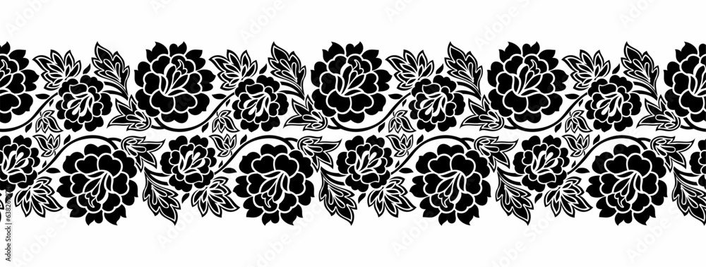 Seamless black and white abstract floral border design Stock Vector ...