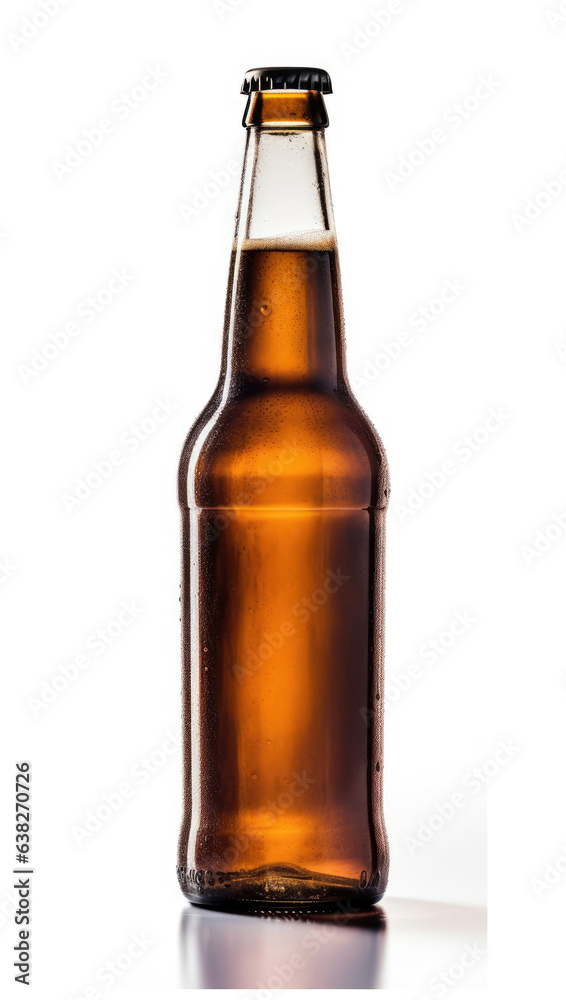 Glass bottle of beer on a white background