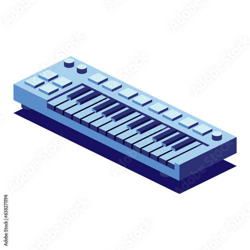 Isometric keyboard musical instrument. Electric synthesizer isolated on white background. 3d design element.