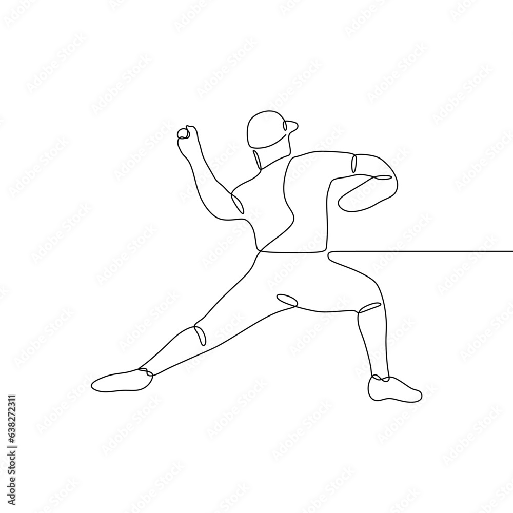 Continuous single line art of a man playing baseball Continuous single line art of a man playing baseball