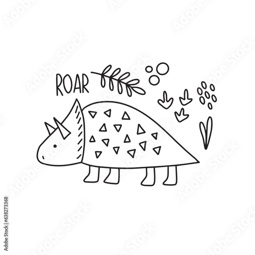 Poster with cute dinosaur. Doodle style vector illustration for your design.