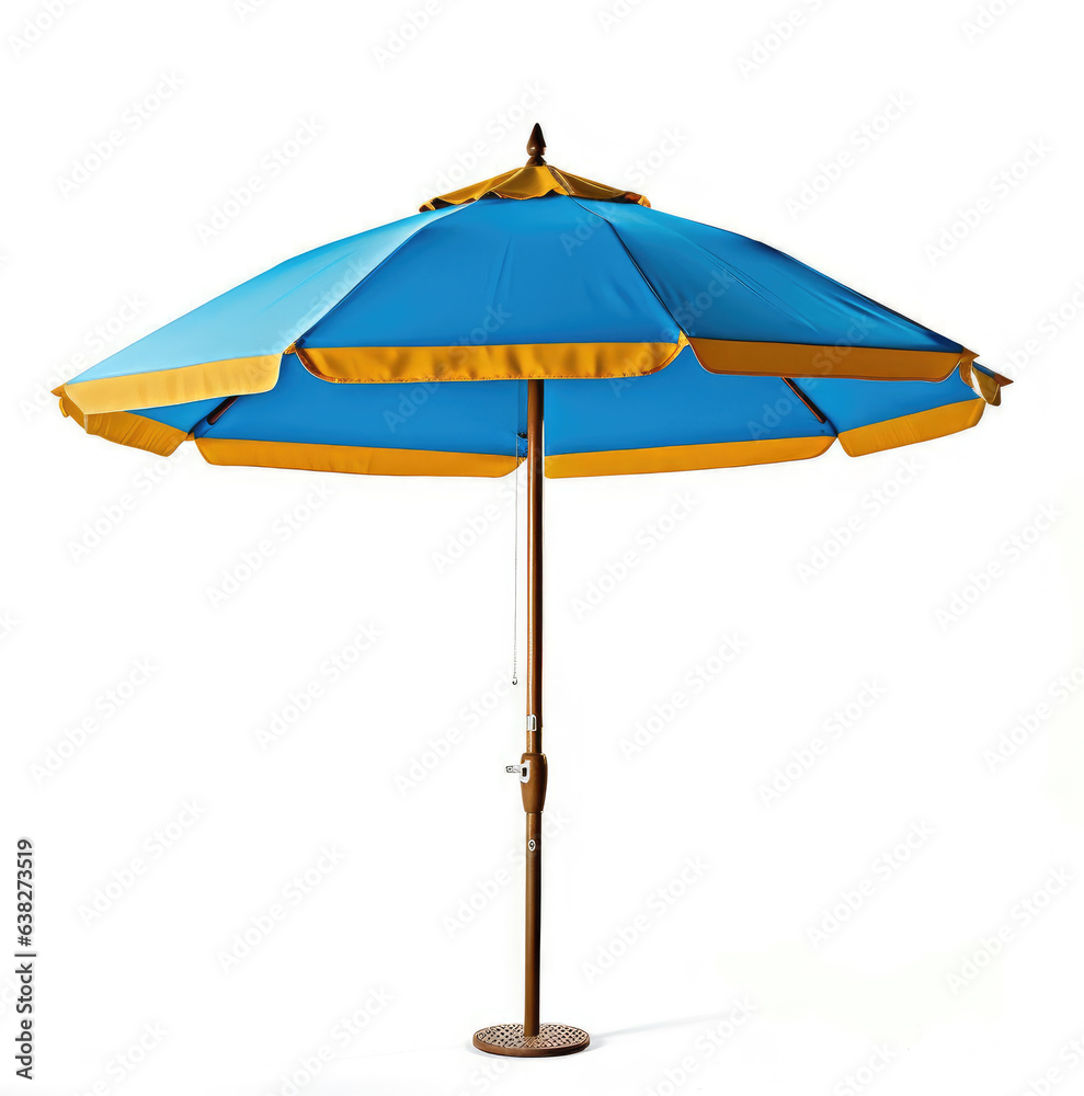 Big blue and yellow beach umbrella isolated on white background Big blue and yellow beach umbrella isolated on white background