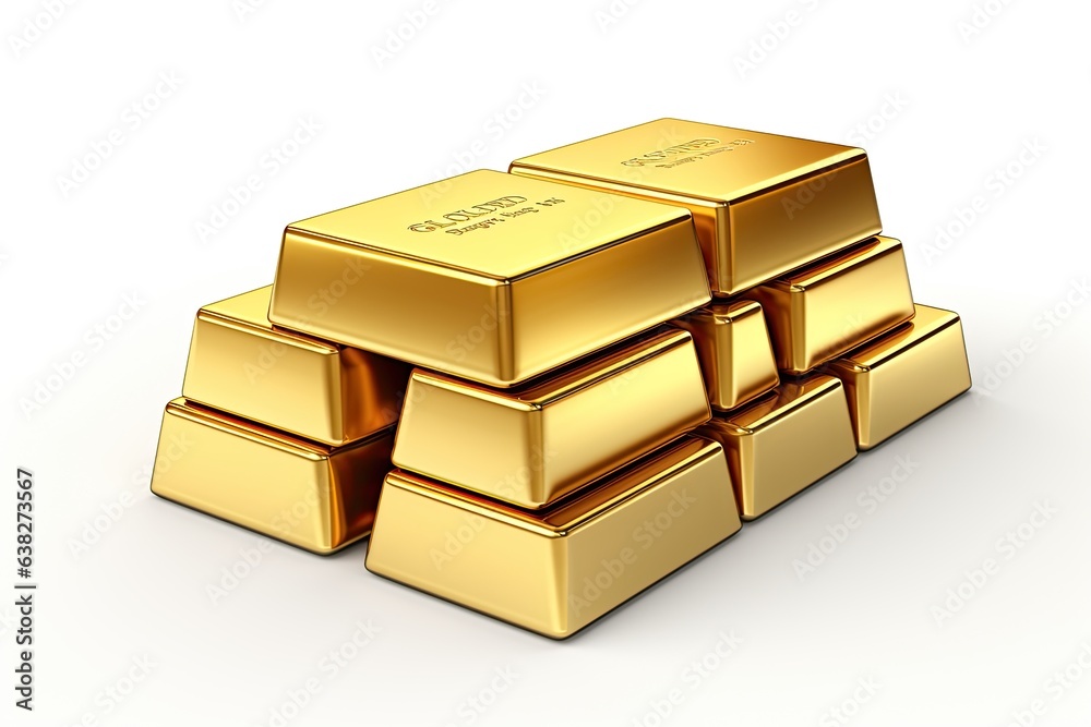 Gold bars ingot isolated on white background. 3d illustration