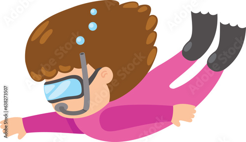 illustration of isolated kid girl snorkeling vector