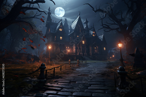 Creepy vampire house at night 3d rendering