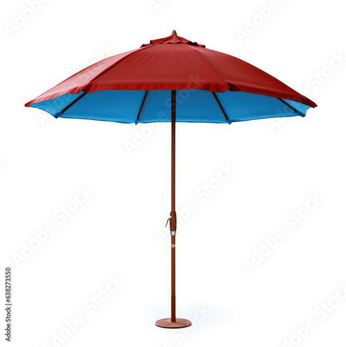 Big red and blue beach umbrella isolated on white background