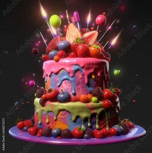 Big colorful beautiful birthday cake © Artemiy
