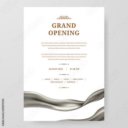 Grand opening with silver silk fabric stretch ornament decoration poster announcement party stage theatre with white background