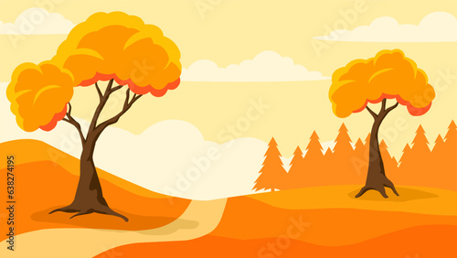 Autumn landscape vector illustration. Fall season landscape with autumn tree. Season landscape for background  wallpaper  display or landing page. Illustration of park in autumn season with clear sky