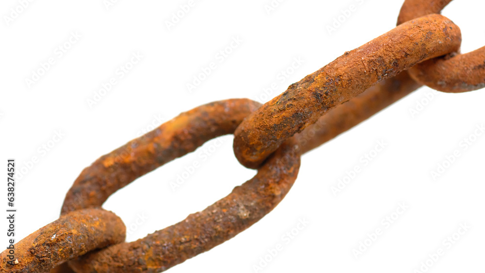Obraz premium Rusty old iron chain on white background.