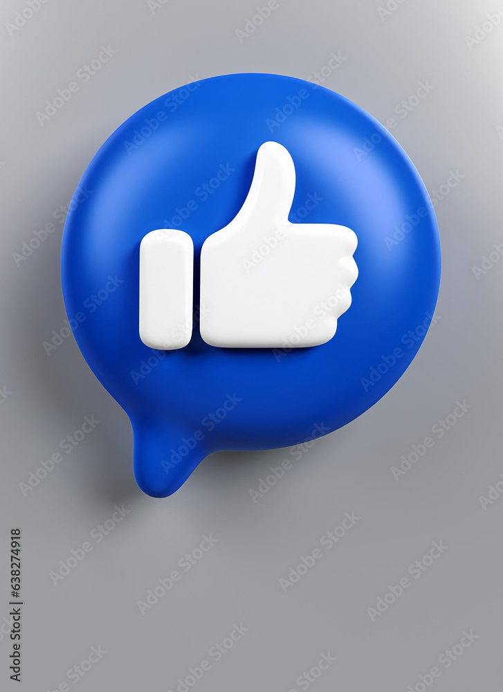Blue bubble like button or icon thumbs up or like sign feedback concept on white background Blue bubble like button or icon thumbs up or like sign feedback concept on white background