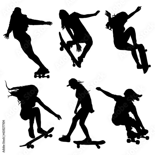 silhouettes of skater girl set illustration vector photo