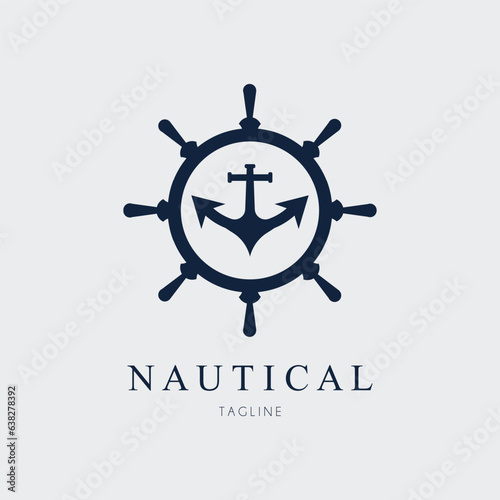 steering wheel anchor nautical logo vector design