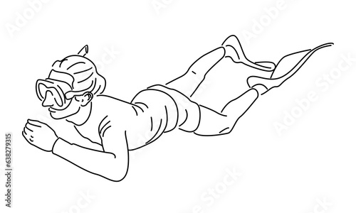 line art of scuba diver underwater in the sea