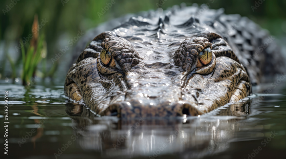Obraz premium Alligator close-up at the moment of hunting