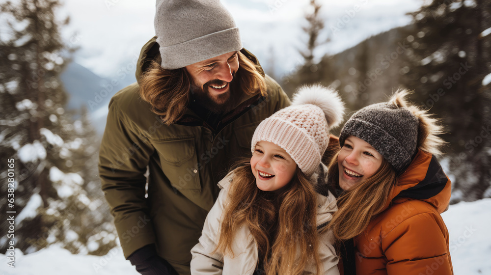 Fototapeta premium Dad and daughter on winter Generated AI