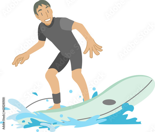 サーフボードで波乗りを楽しむ男性