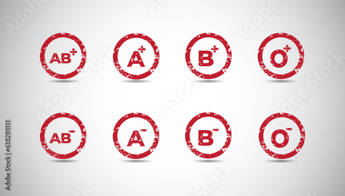 group of human blood types with grunge texture stamp effect