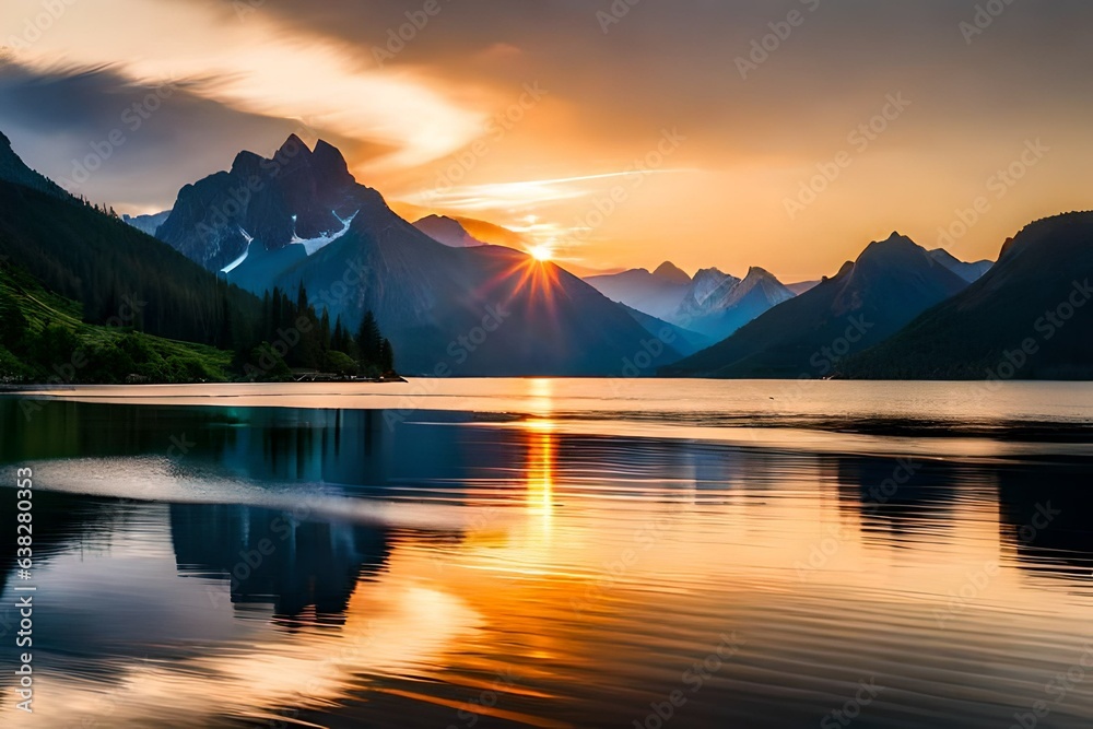 sunset behind mountains