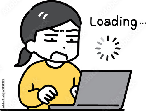 ネットが遅くてイライラしている私服の女性