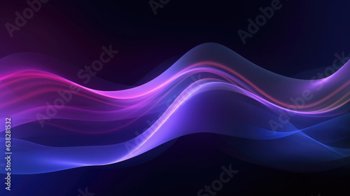 Bright abstract background with shining purple waves on dark