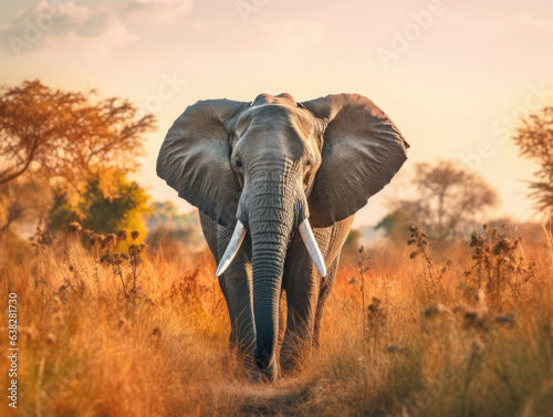 African elephant in a savanna field