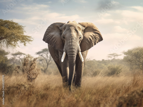 African elephant in a savanna field © Artemiy