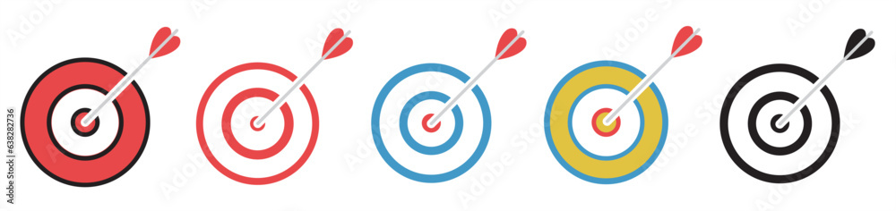 target icon set vector. Darts icon. Simple target with arrow. hitting the bullseye arrow flat style target icon set vector. Darts icon. Simple target with arrow. hitting the bullseye arrow flat style