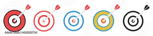 target icon set vector. Darts icon. Simple target with arrow. hitting the bullseye arrow flat style