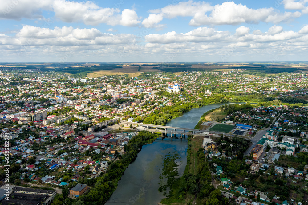 Yelets, Russia. Panorama of the city center. Aerial view