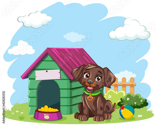 Playful Dog with Dog House